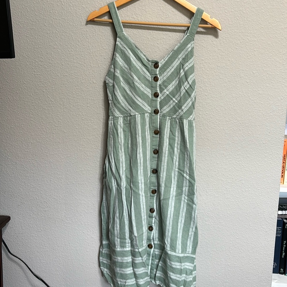 Green and white stripe adjustable button down dress universal thread XS - Picture 1 of 7